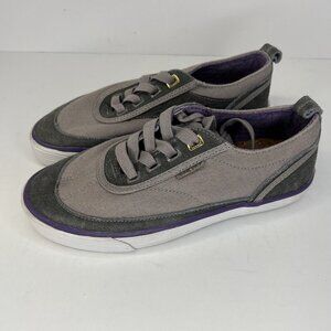 Canvas Brand Canvas and Leather Sneakers Gray Lace-Up Flats Womens Size 7